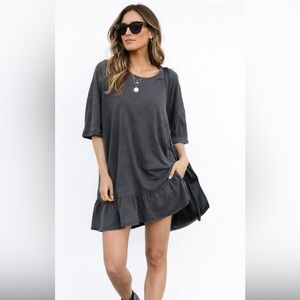 FESTI+ Charcoal Gray Oversized Ruffle Hem Tunic  Mini Dress Size 2